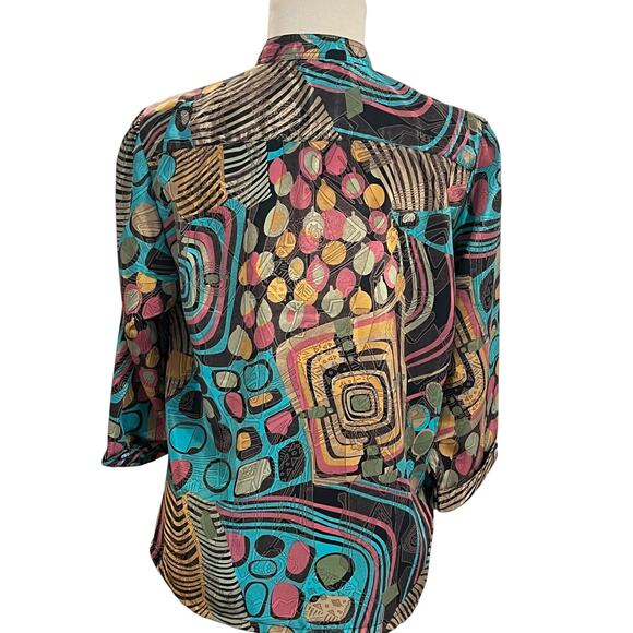 Vintage Over Star Large 100% Silk Mandarin Button Band Collar Jungle Pattern - Picture 6 of 8